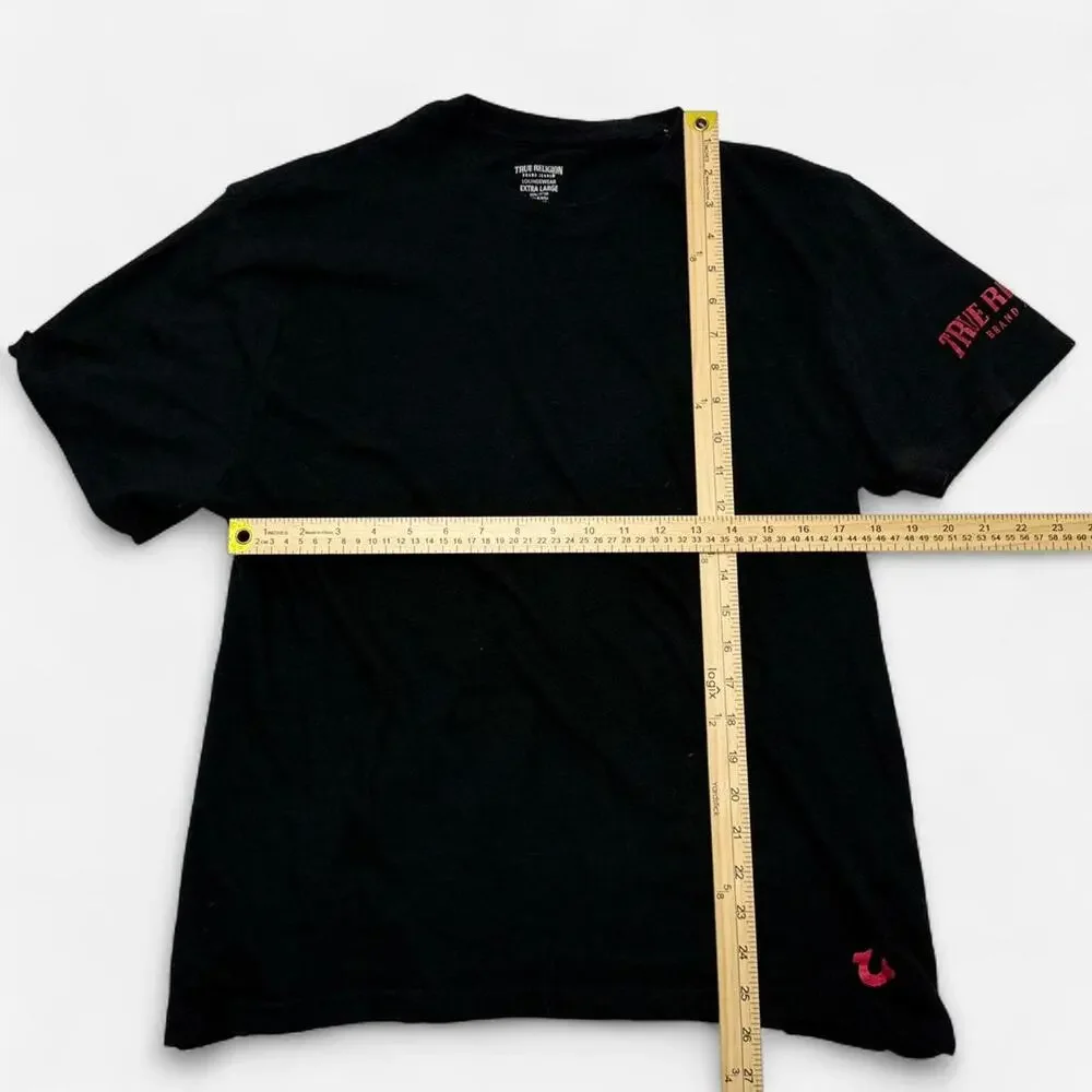 True Religion Black Tee Men’s XL Red Logo Sleeve Cotton Casual Streetwear